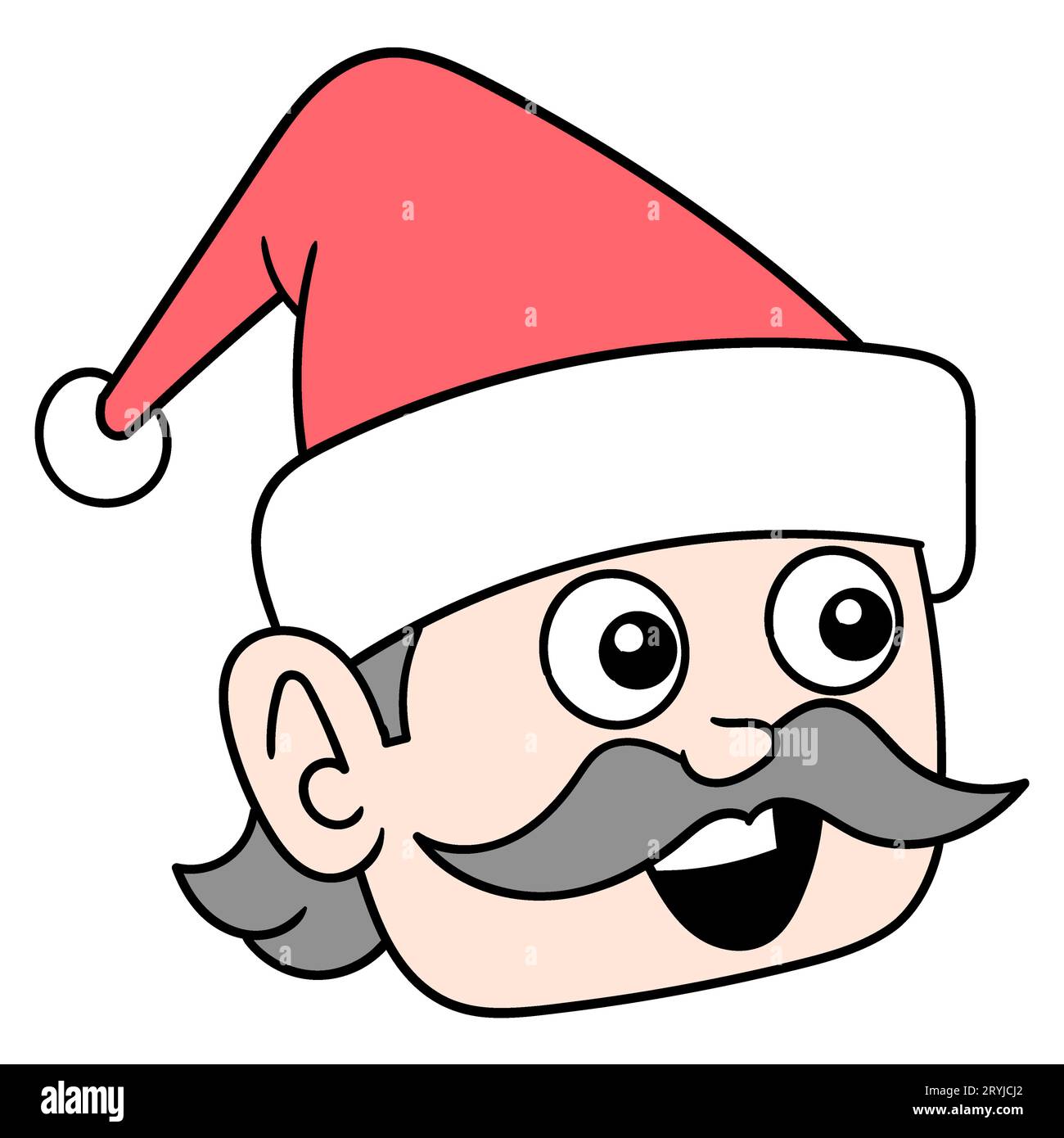 tête du père noël avec moustache épaisse, émoticône de carton d'illustration vectorielle. dessin d'icône doodle Banque D'Images