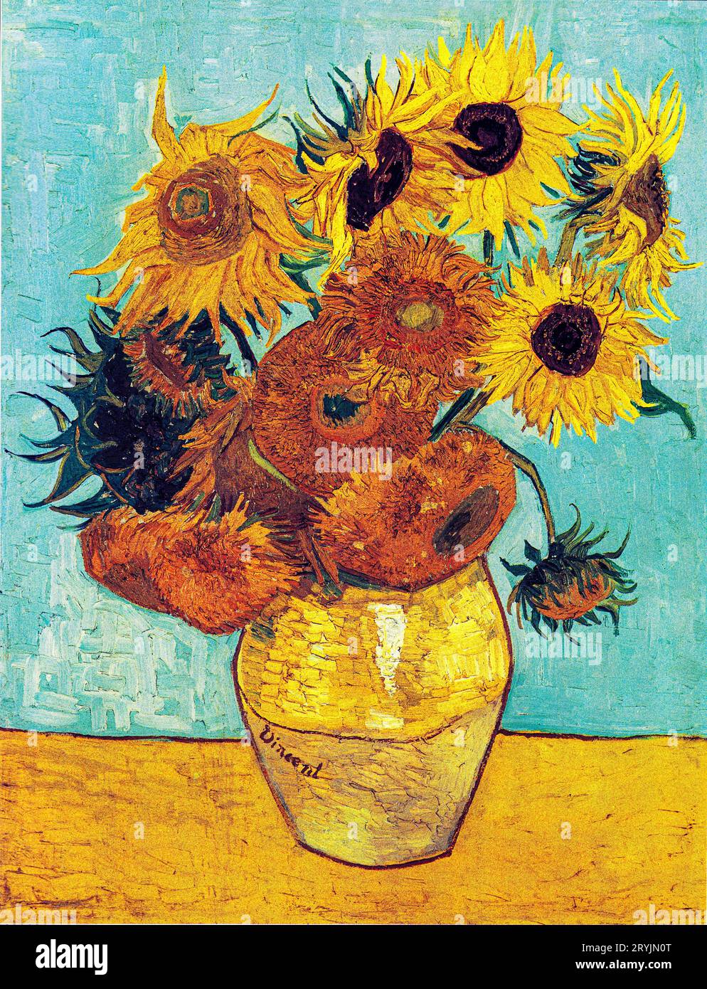 Vase de Vincent van Gogh avec douze tournesols célèbre peinture. Banque D'Images