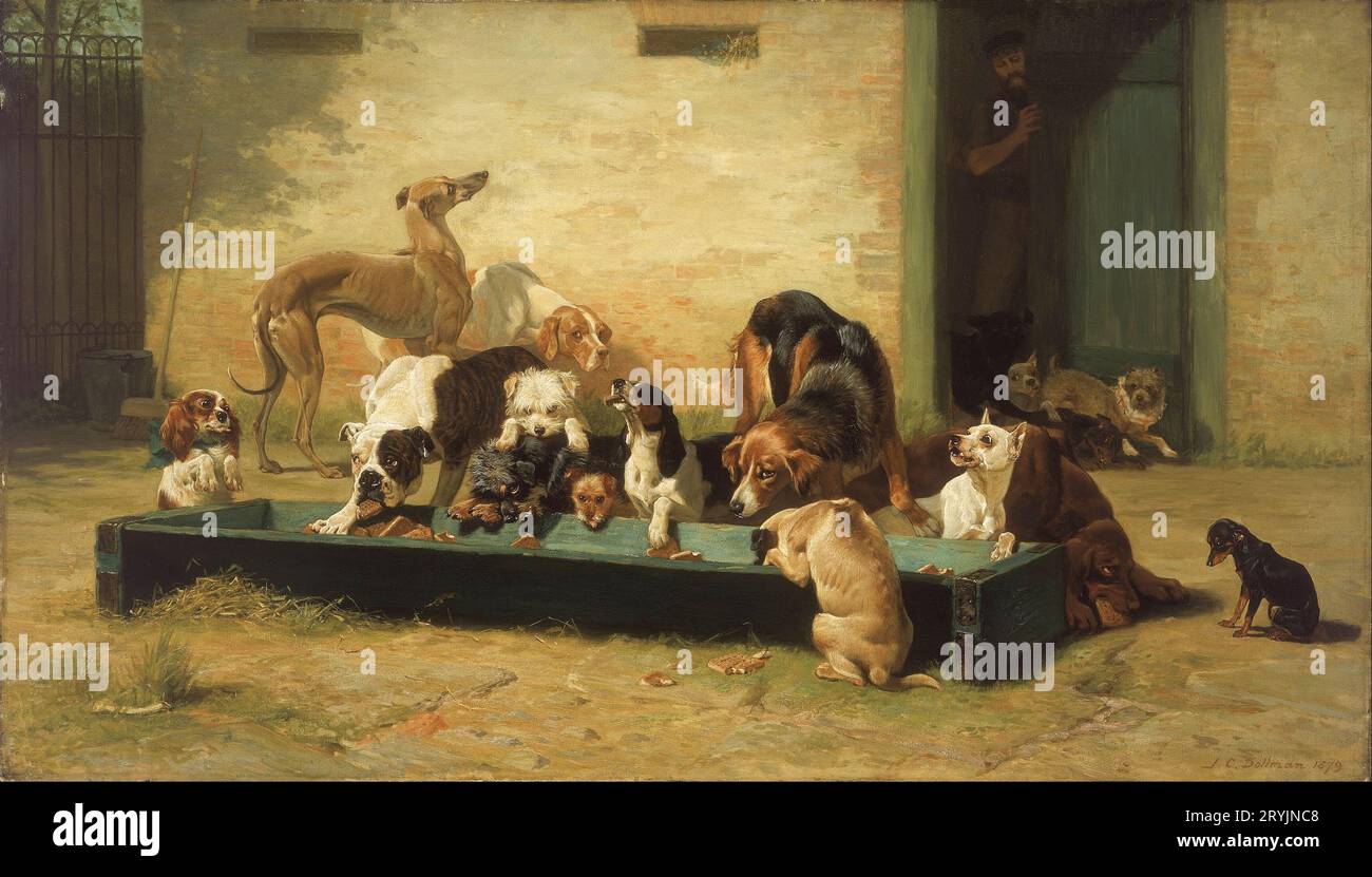 John Charles Dollman - Table d'hôte chez les chiens - 1879 Banque D'Images
