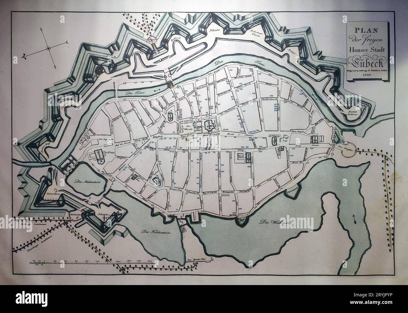 Plan historique de la ville hanséatique libre de Luebeck de 1808, site du patrimoine mondial de l'UNESCO, Allemagne Banque D'Images