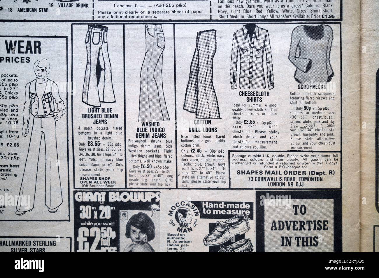 Publicité pour vêtements dans le numéro des années 1970 de NME New musical Express Music Paper Banque D'Images