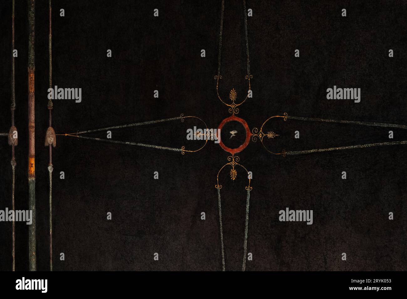 Ancien mur romain orné de fresques avec des motifs géométriques à Pompéi, Italie Banque D'Images