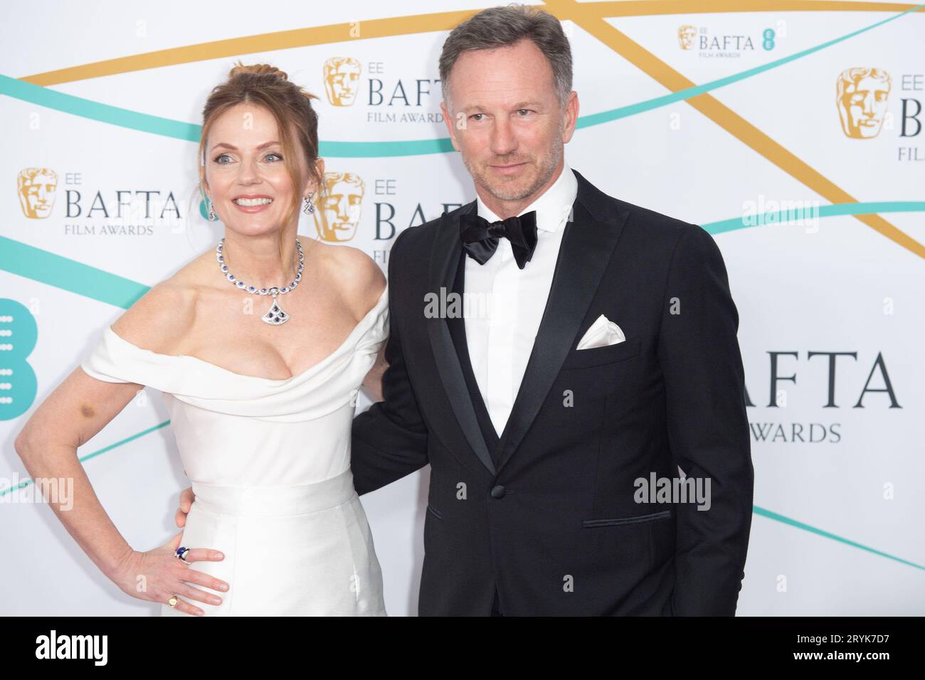 Londres, Royaume-Uni. 19 février 2023. Photo : Geri Horner (Geri Halliwell) et son mari Christian Horner assistent aux arrivées des EE British Academy film Awards 2023 Banque D'Images