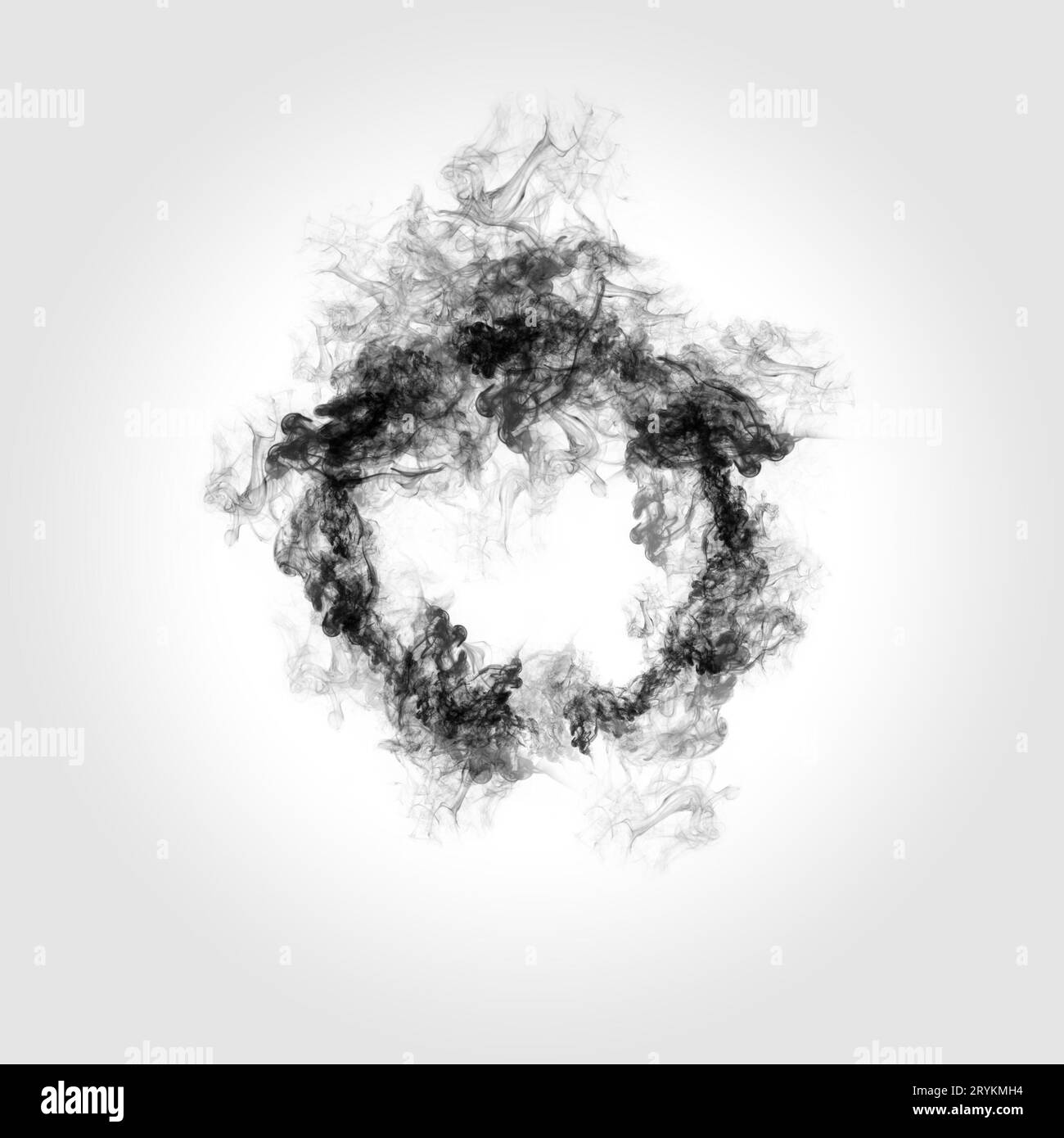 Black Smoke Magic Glowing Portal isolé sur fond blanc. Elément de conception. Art abstrait Banque D'Images
