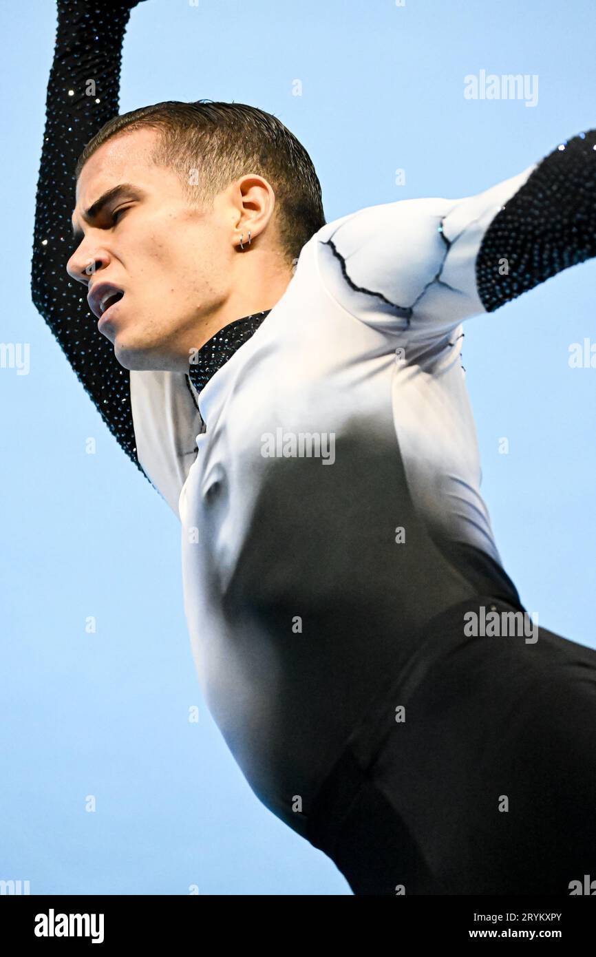 Pau GARCIA (ESP), lors du Senior Men, long Program, aux Championnats du monde de patinage artistique Ibagu-Tolima 2023, au Parque Deportivo Municipal, le 28 septembre 2023 à Ibagu, Colombie. Crédit : Raniero Corbelletti/AFLO/Alamy Live News Banque D'Images