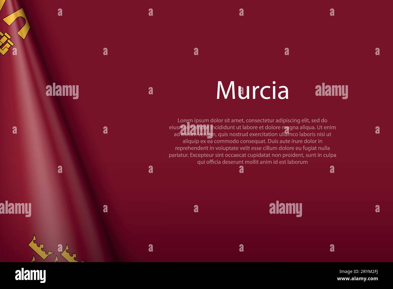 Drapeau 3d Murcia, communauté d'Espagne, isolé sur fond avec copyspace Illustration de Vecteur