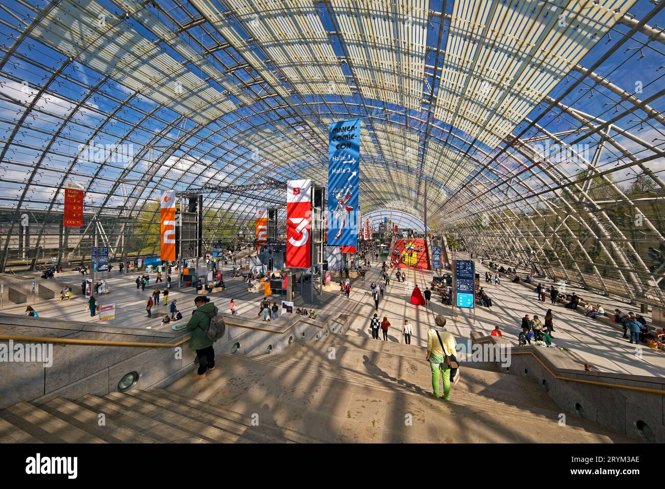 Salon du livre dans la salle de verre de la Foire de Leipzig, Leipzig, Saxe, Allemagne, Europe Banque D'Images