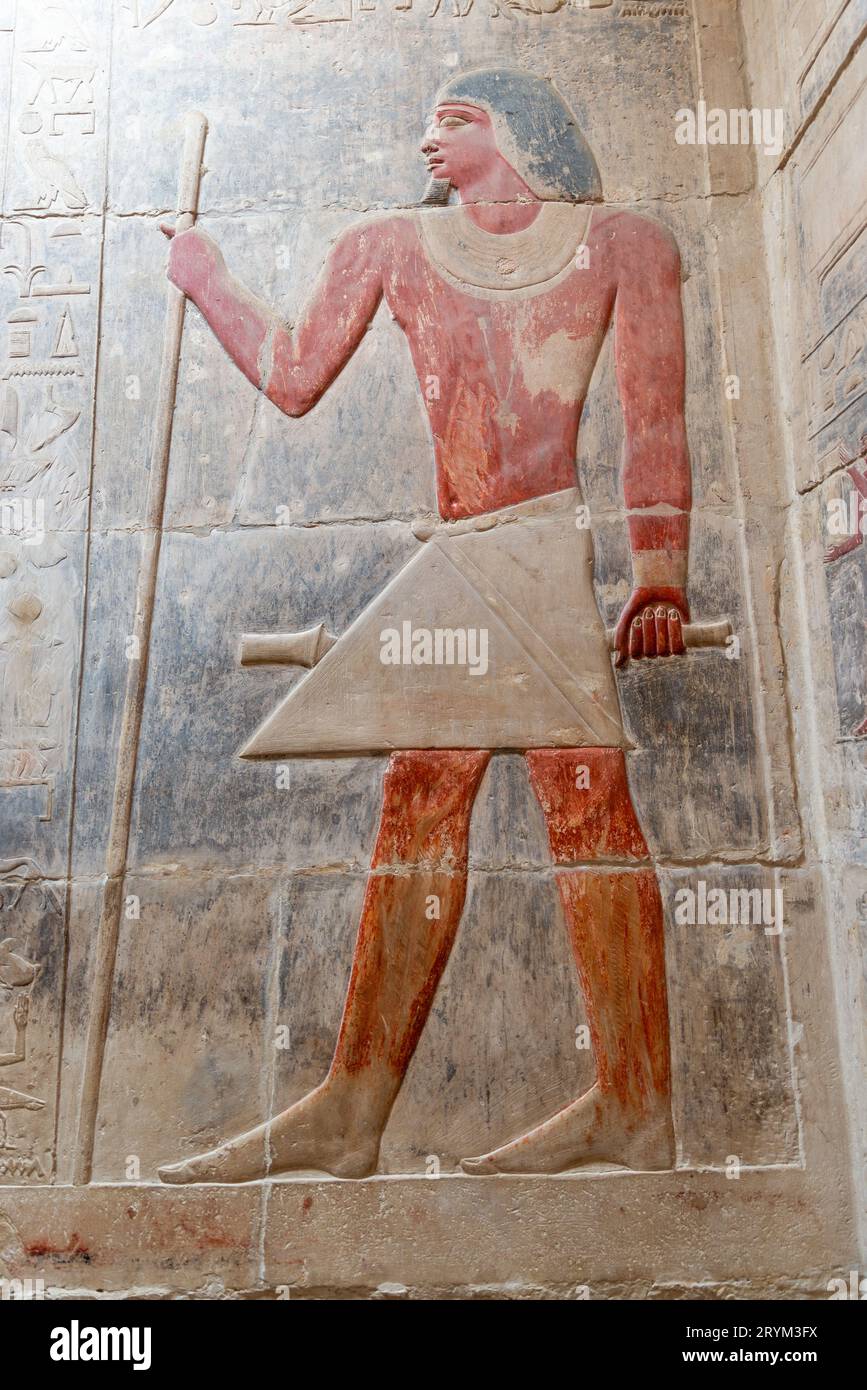 Œuvre d'art de l'Egypte ancienne sur les murs de nécropole, Saqqara, Egypte Banque D'Images