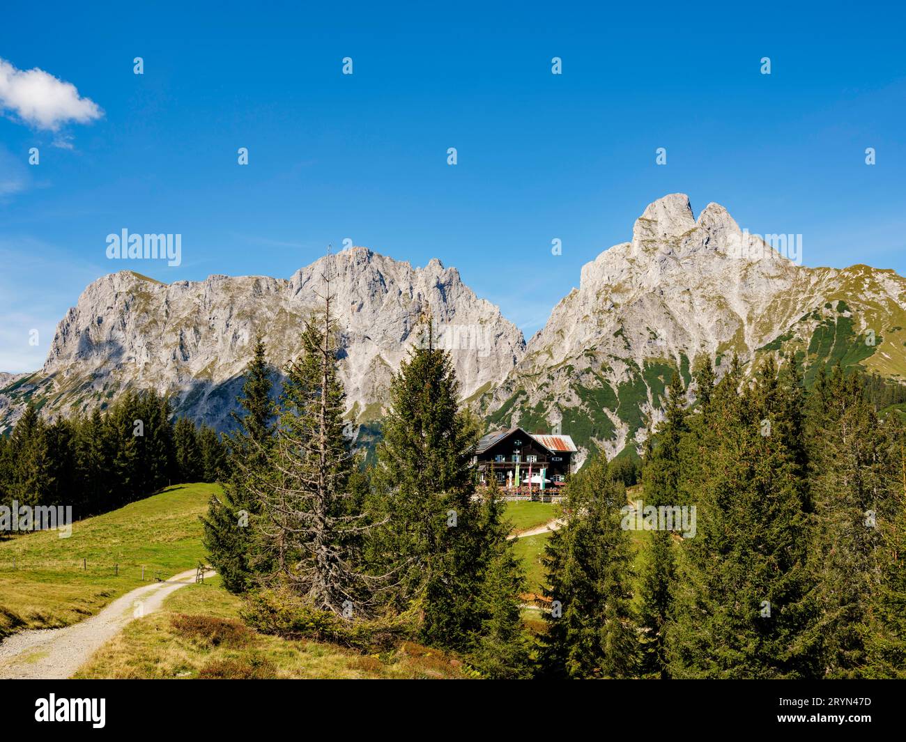 Moedlinger Huette, derrière Sparafeld et Admonter Reichenstein, Parc National de la Gesaeuse, Admont, Styrie, Autriche Banque D'Images