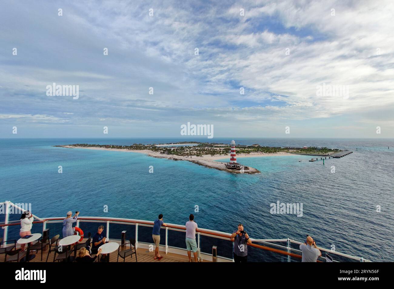 Vue de l'île privée de la compagnie de croisière MSC Cruises, Ocean Cay, Bahamas, depuis le bateau de croisière Banque D'Images