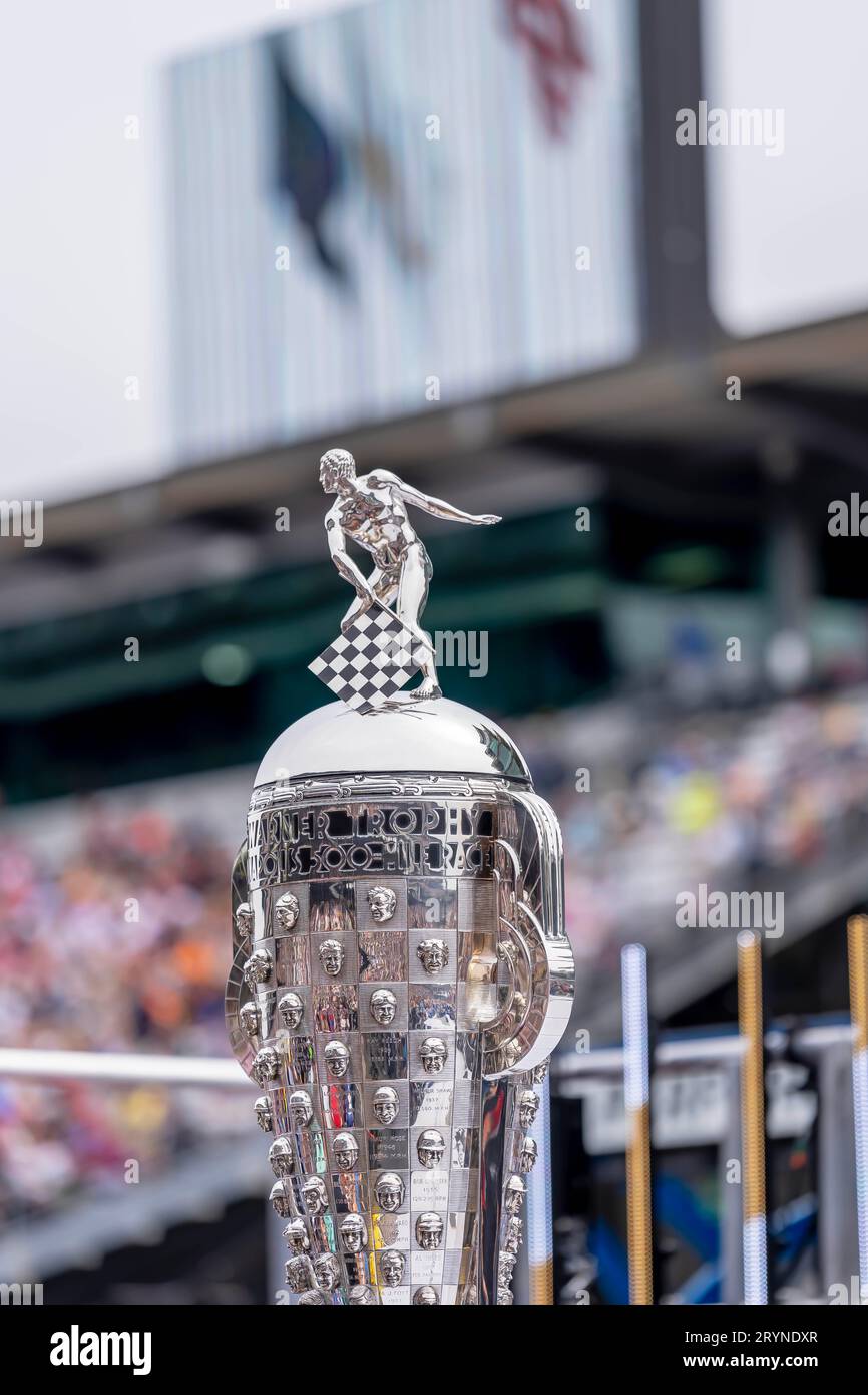 INDYCAR Series : Trophée de la coupe du monde de la FIFA 500 d'Indianapolis du 28 au 16 mai Banque D'Images