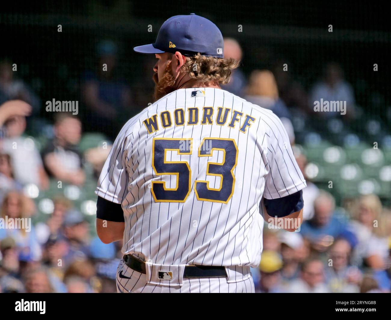 Milwaukee, WI USA ; Milwaukee Brewers lanceur Brandon Woodruff (53) livre un pitch lors d'un match de MLB contre les Nationals de Washington sur su Banque D'Images