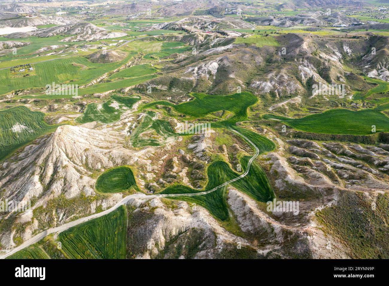 Image aérienne des terres agricoles. Récolte en extérieur, Chypre Banque D'Images