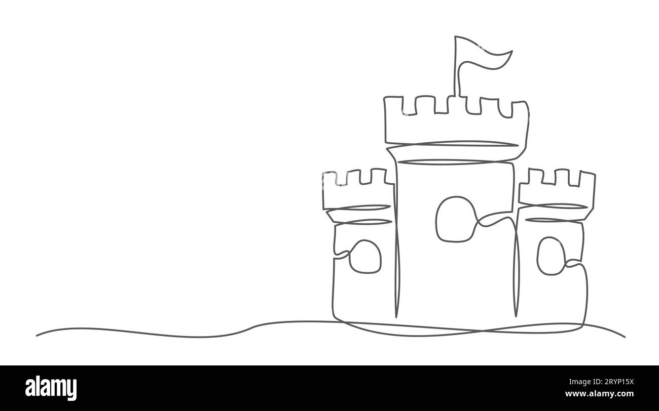 Château dessin d'une ligne isolé sur fond blanc Illustration de Vecteur