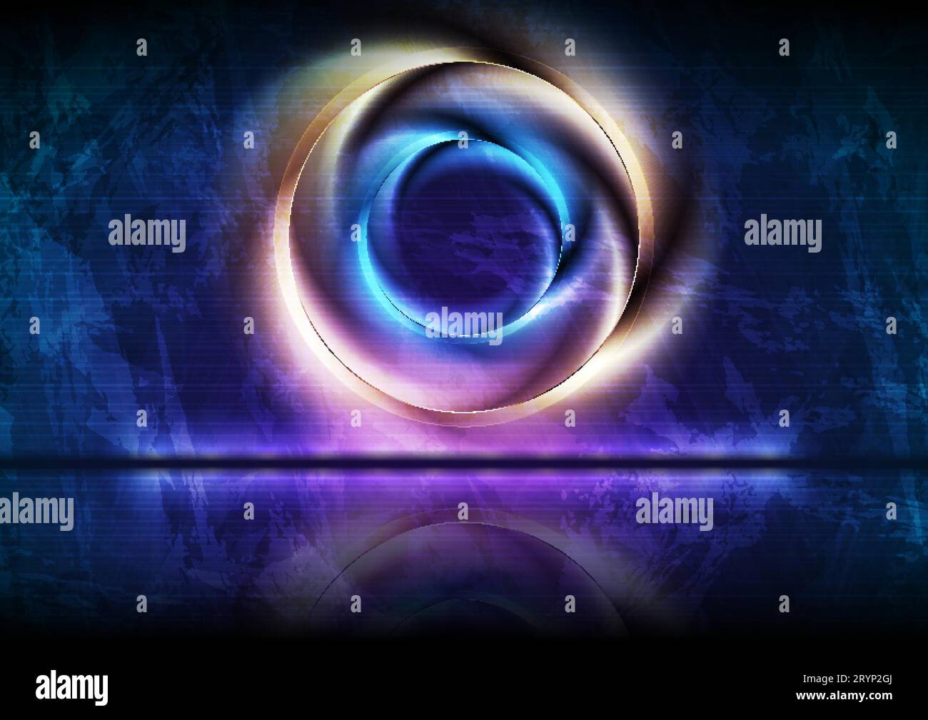 Cercles lumineux lumineux lumineux bleu orange coloré sur le mur grunge. Contexte vectoriel de technologie abstraite Illustration de Vecteur