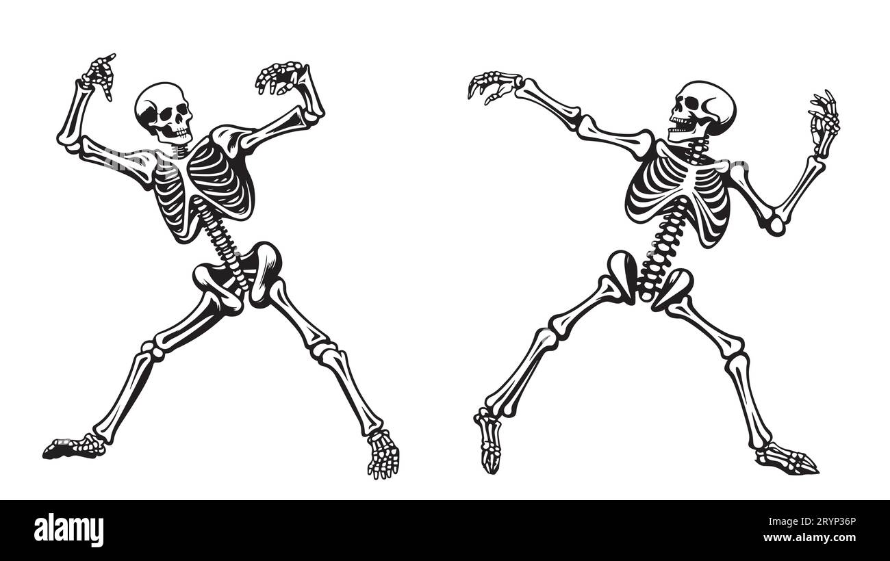Squelettes dansant esquisse dessin vectoriel dessiné à la main partie Illustration de Vecteur