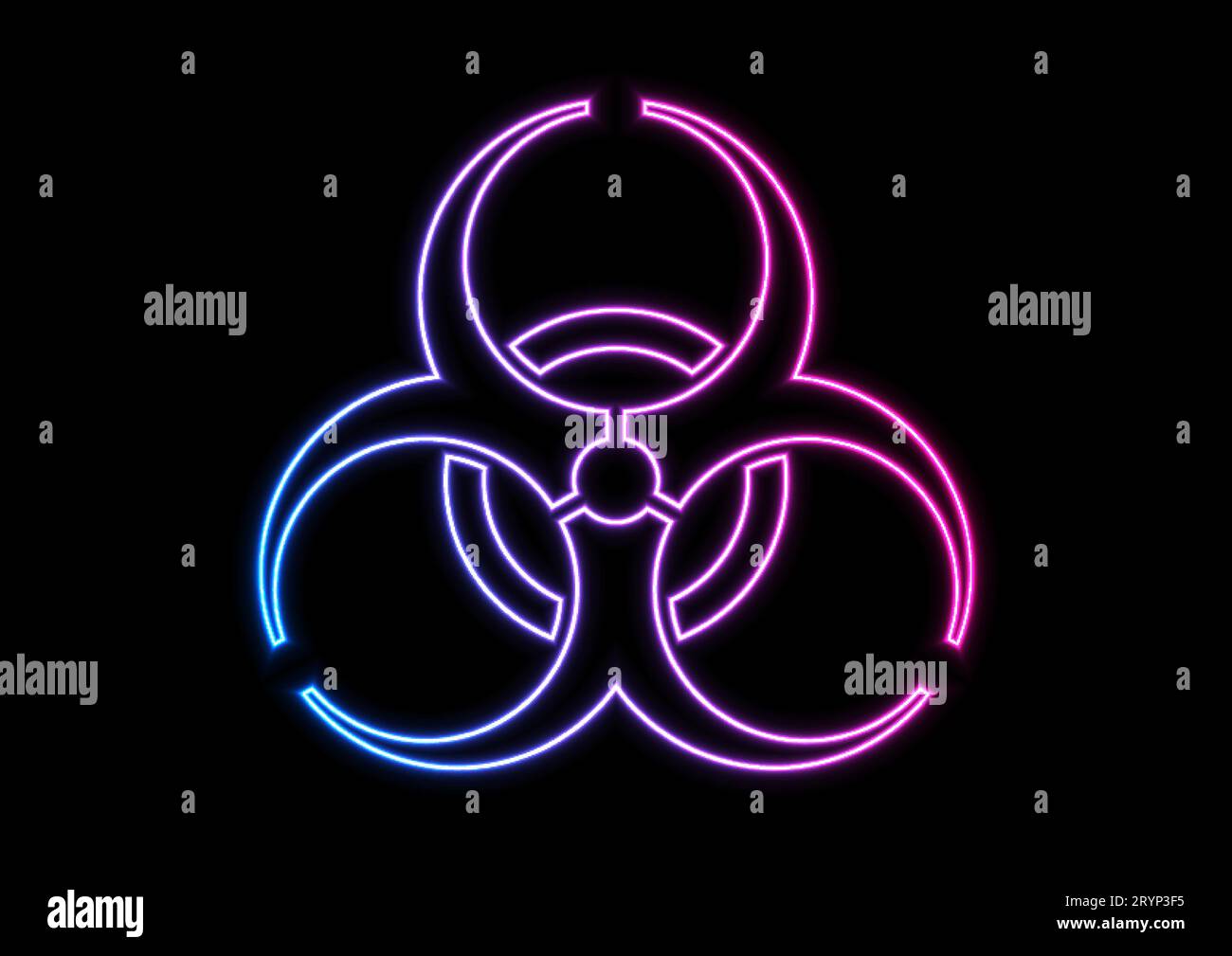 Fond vectoriel abstrait de symbole de danger biologique lumineux néon bleu violet Illustration de Vecteur