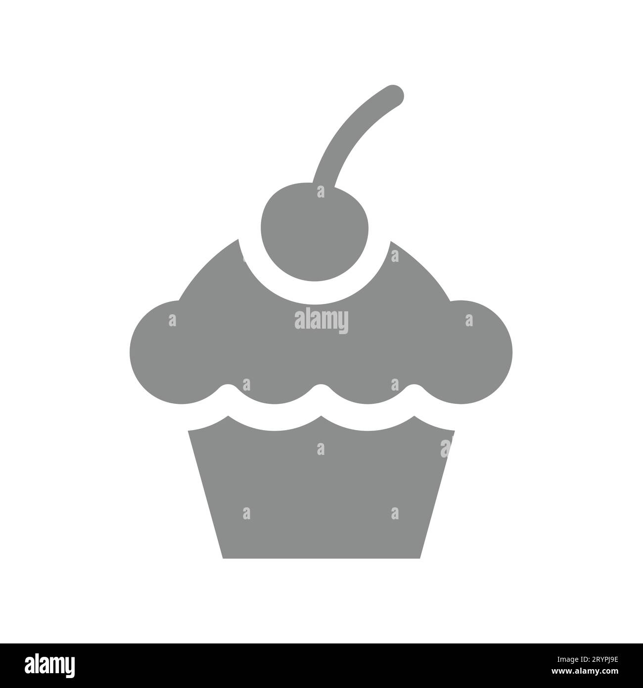 Cupcake avec cerise sur l'icône vectorielle supérieure. Gâteau de tasse ou muffin symbole simple. Illustration de Vecteur