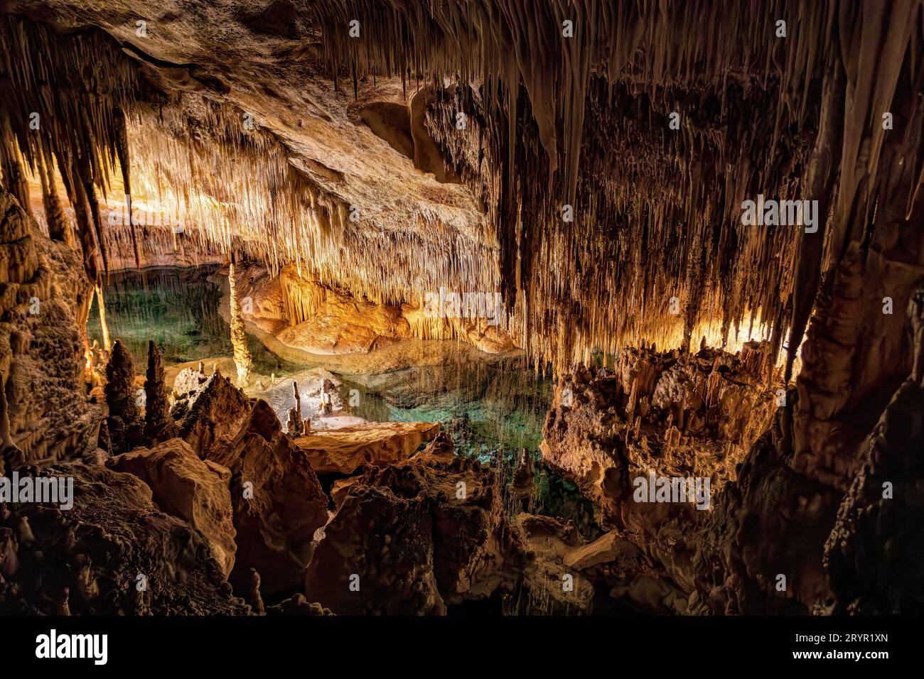 Grotte du dragon, Coves del Drach, (Cuevas del Drach). Porto Cristo. Îles Baléares Mallorca Espagne. Banque D'Images