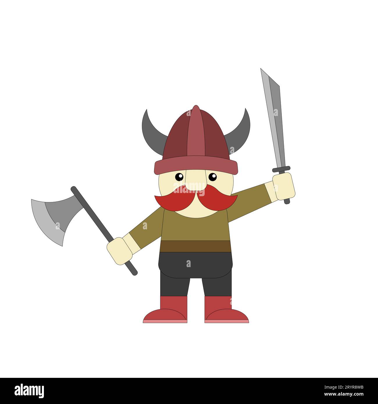Drôle petite illustration de personnage de guerrier Viking sur fond blanc Banque D'Images