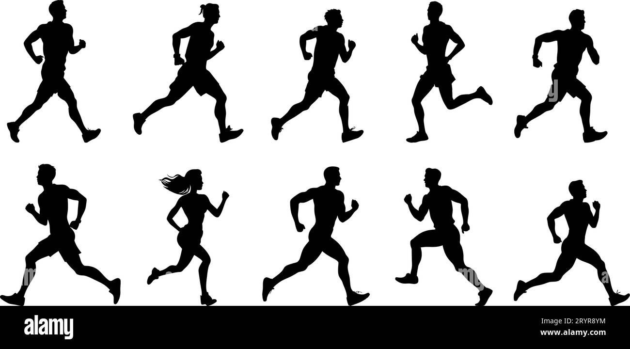 Courir des gens, des silhouettes isolées de vecteur. Courez, hommes et femmes. Illustration de Vecteur