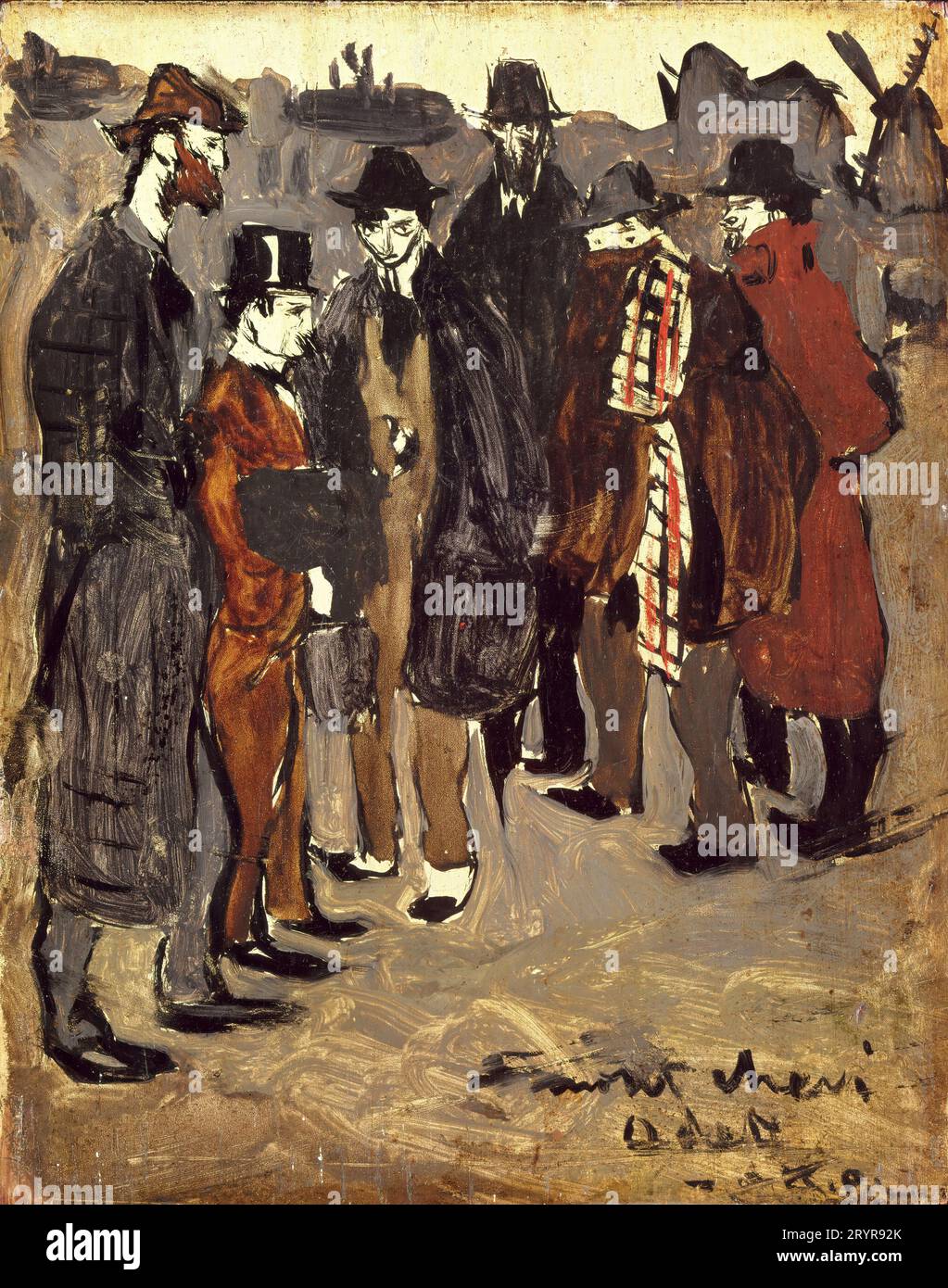 Pablo Picasso/ Groupe des Catalans à Montmartre : Pichot, Mañach, Casagemas, Brossa, Picasso, et Gener, 1900. Huile sur panneau. (24,1 x 18,7 cm). PABLO RUIZ PICASSO. Banque D'Images
