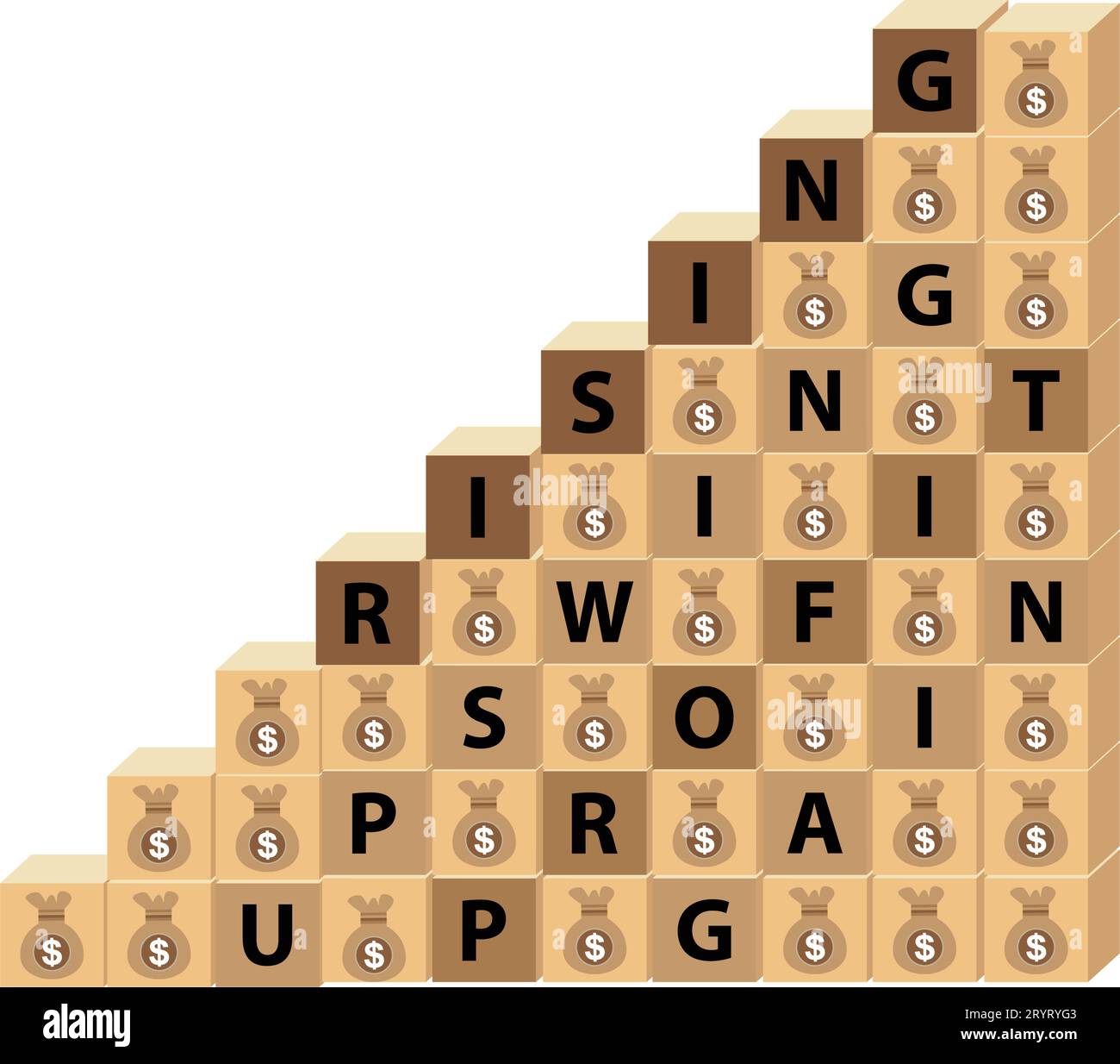 Montant, Upswing, profit, gain : Cube Words, positivité, conception d'illustration vectorielle pour les graphiques et les impressions. Un concept motivant. Illustration de Vecteur