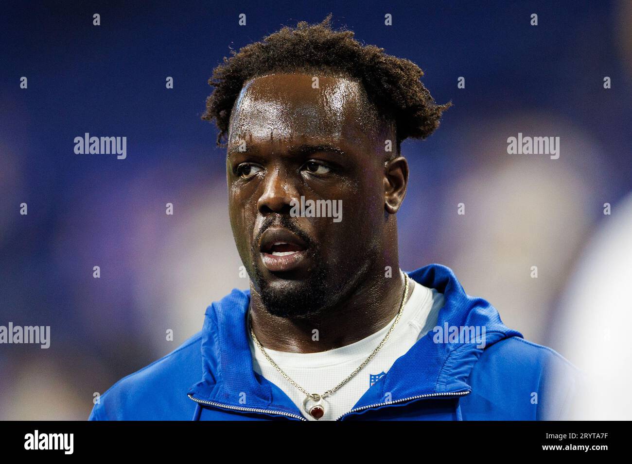 01 octobre 2023 : le joueur de ligne défensif des Colts d'Indianapolis Kwity paye (51) lors du match d'avant-match de la NFL contre les Rams de Los Angeles à Indianapolis, Indiana. Los Angeles bat Indianapolis 29-23 en prolongation. John Mersits/CSM Banque D'Images