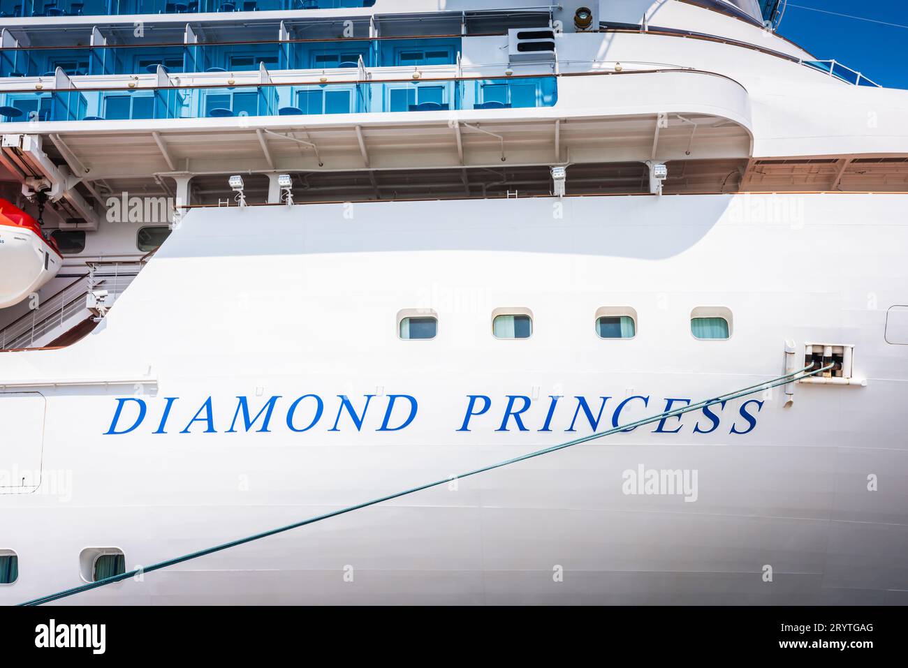 Texte Diamond Princess sur le bateau Banque D'Images