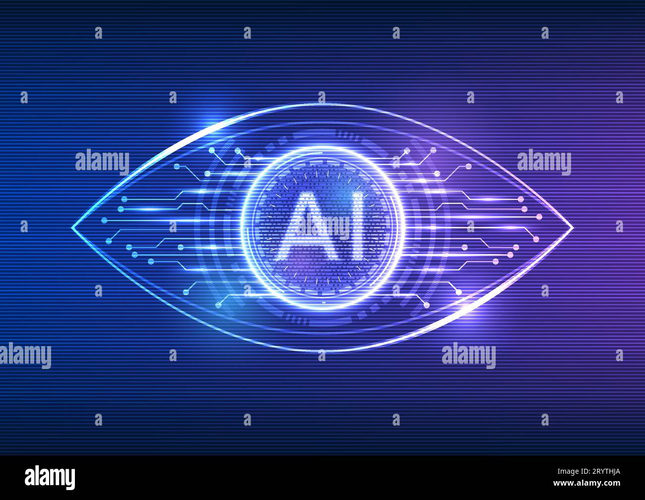 Œil technologique avec IA niché à l'intérieur, accompagné d'une carte de circuit imprimé. Représente la puissante utilisation de la technologie de l'intelligence artificielle en soi Illustration de Vecteur