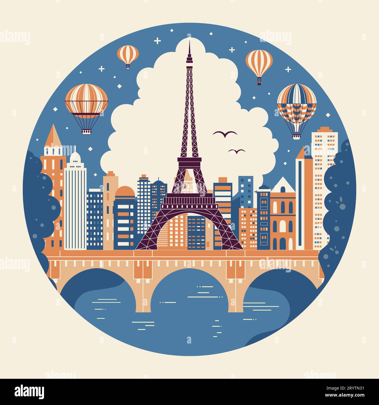 Montgolfière vintage survolant Paris Illustration de Vecteur