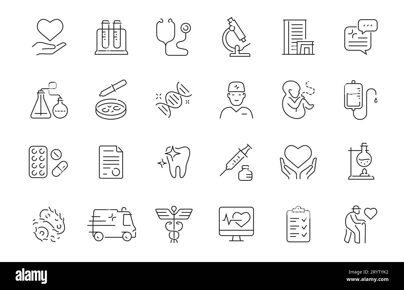 Ensemble d'icônes de ligne Healthcare et Medical. Vecteur de collection de symboles de contour de concept d'hôpital Illustration de Vecteur
