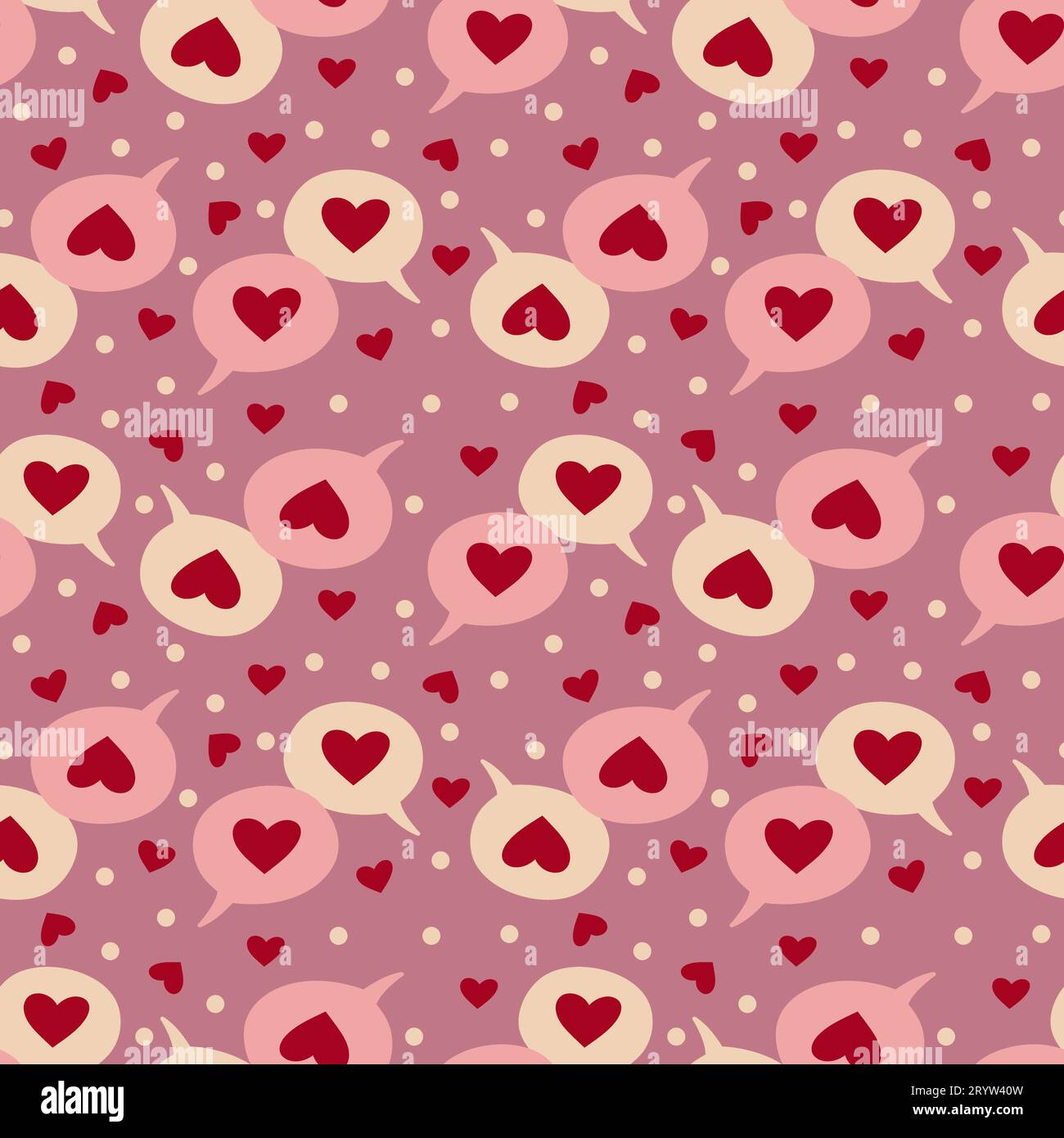 Saint-Valentin Love Talk Hearts dans Speech Bubbles Seamless Pattern Design Banque D'Images