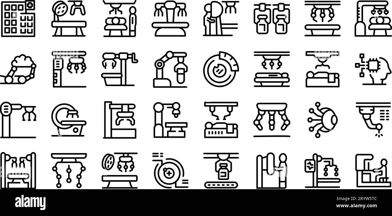 Les icônes d'opérateur de robot médical définissent le vecteur de contour. Ordinateur chirurgical. Médecin Illustration de Vecteur