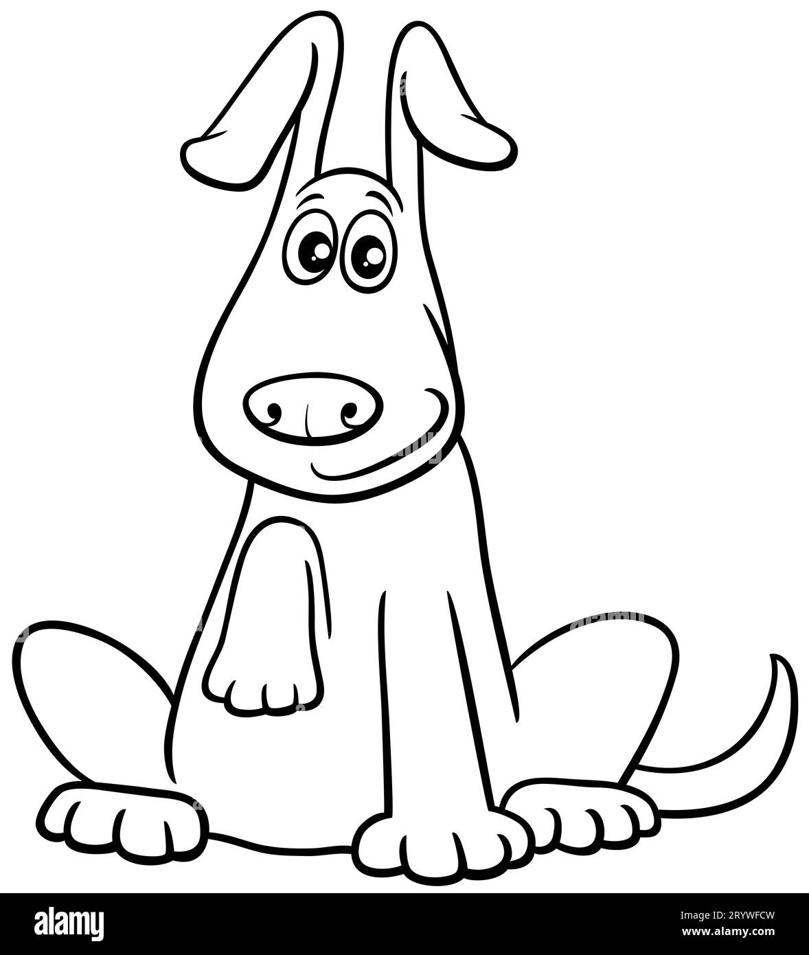 Dessin animé noir et blanc illustration de drôle de chien bande dessinée caractère page de coloriage Banque D'Images