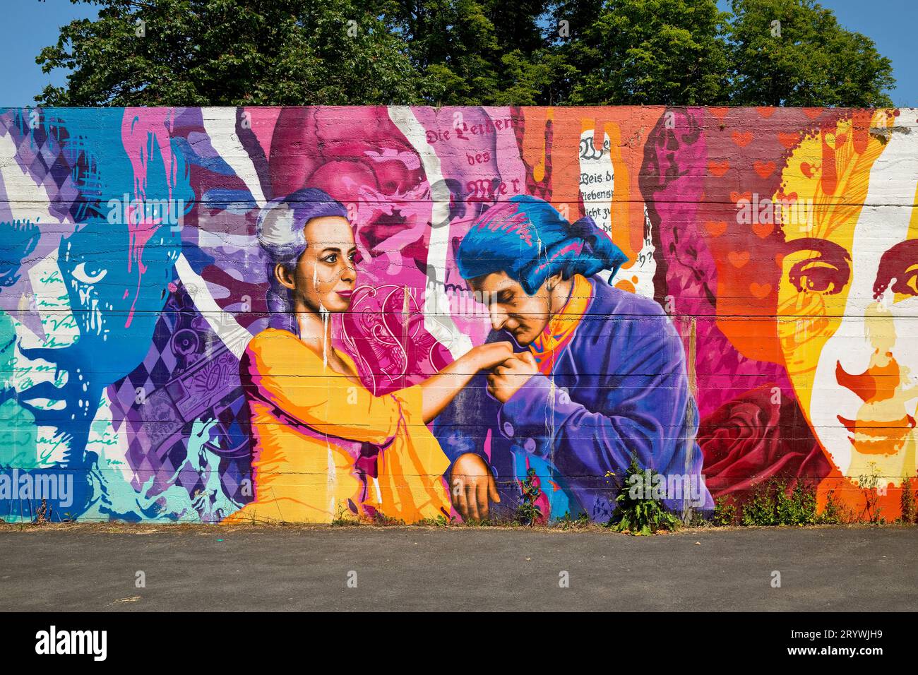 Graffiti coloré avec Charlotte Buff et Johann Wolfgang von Goethe, Altstadt, Wetzlar, Allemagne Banque D'Images