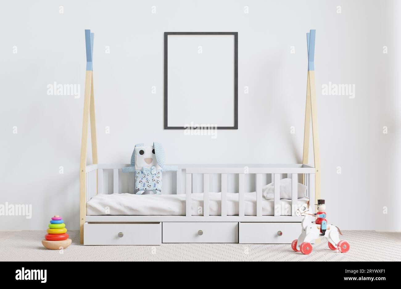 Intérieur blanc de la chambre d'enfant avec mini-lit Banque D'Images
