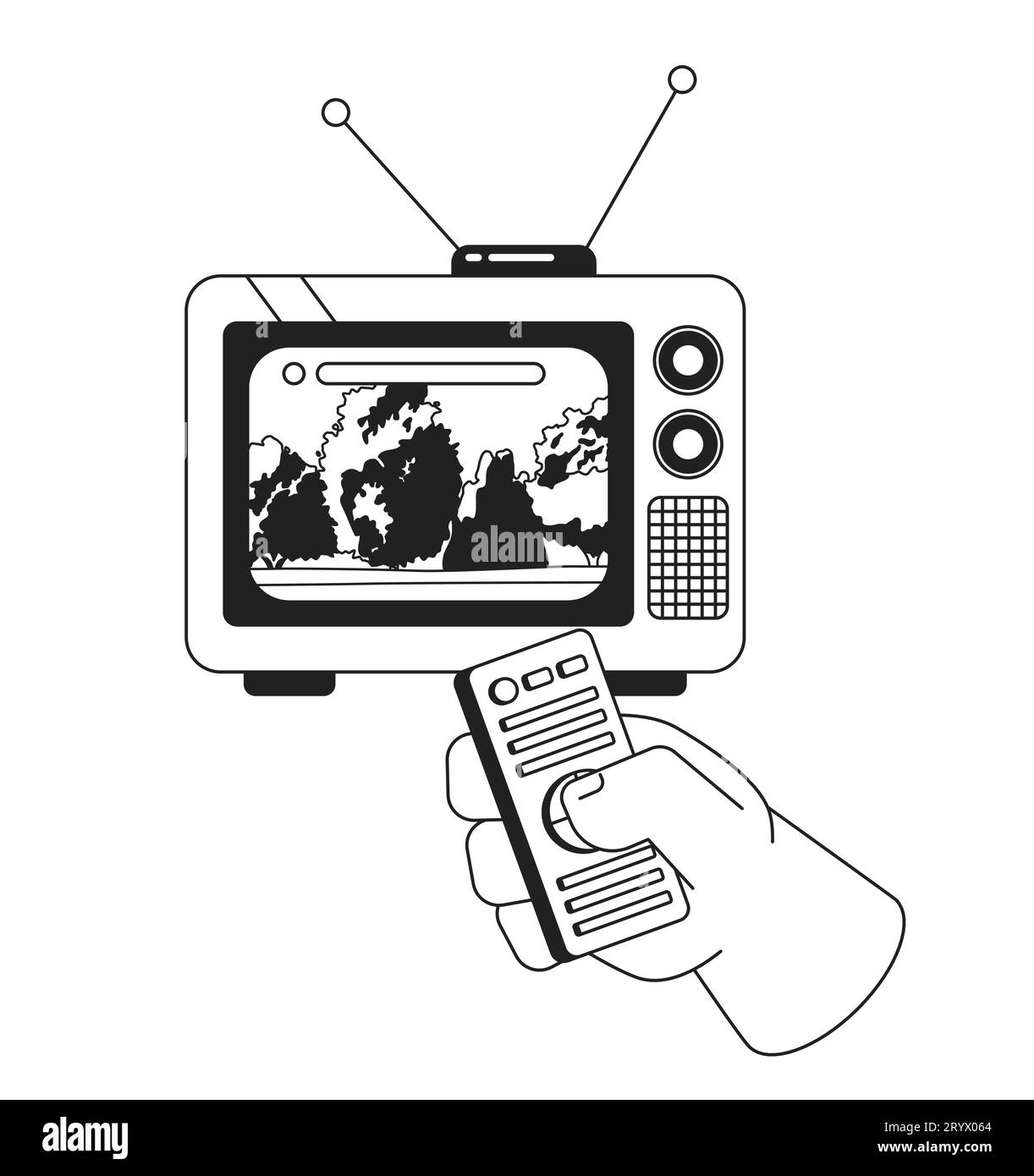 Parc paysage sur le concept d'illustration 2D noir et blanc tv des années 1970 Illustration de Vecteur