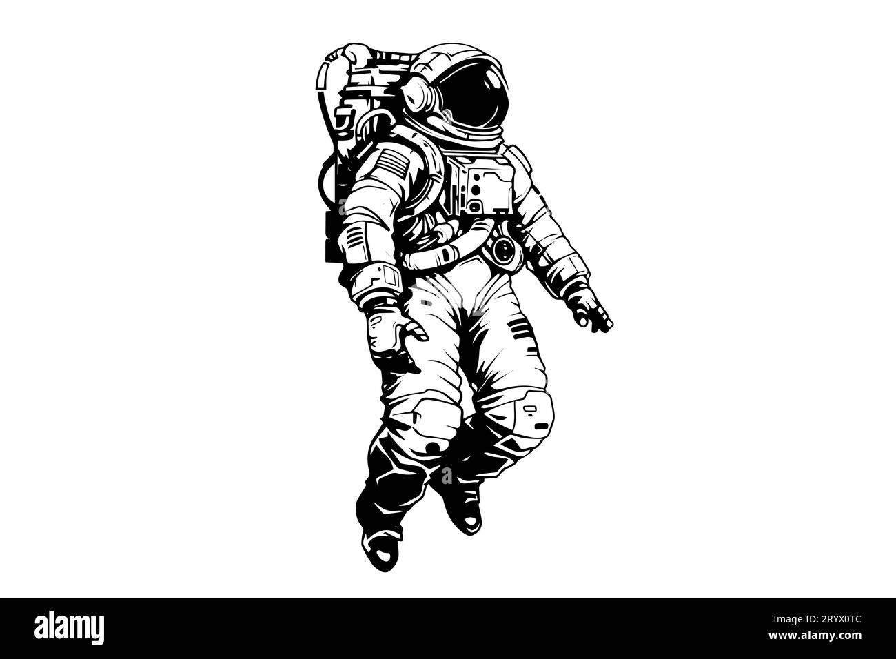 Croquis à l'encre dessiné à la main par astronaute Spaceman. Illustration vectorielle de style de gravure. Illustration de Vecteur