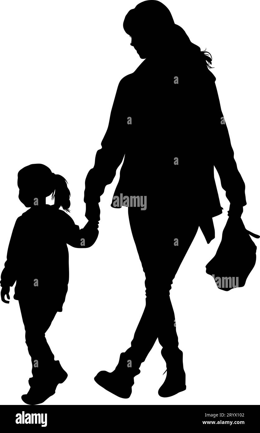 vecteur, isolé, silhouette de mère et fille tenant la main. Illustration de Vecteur