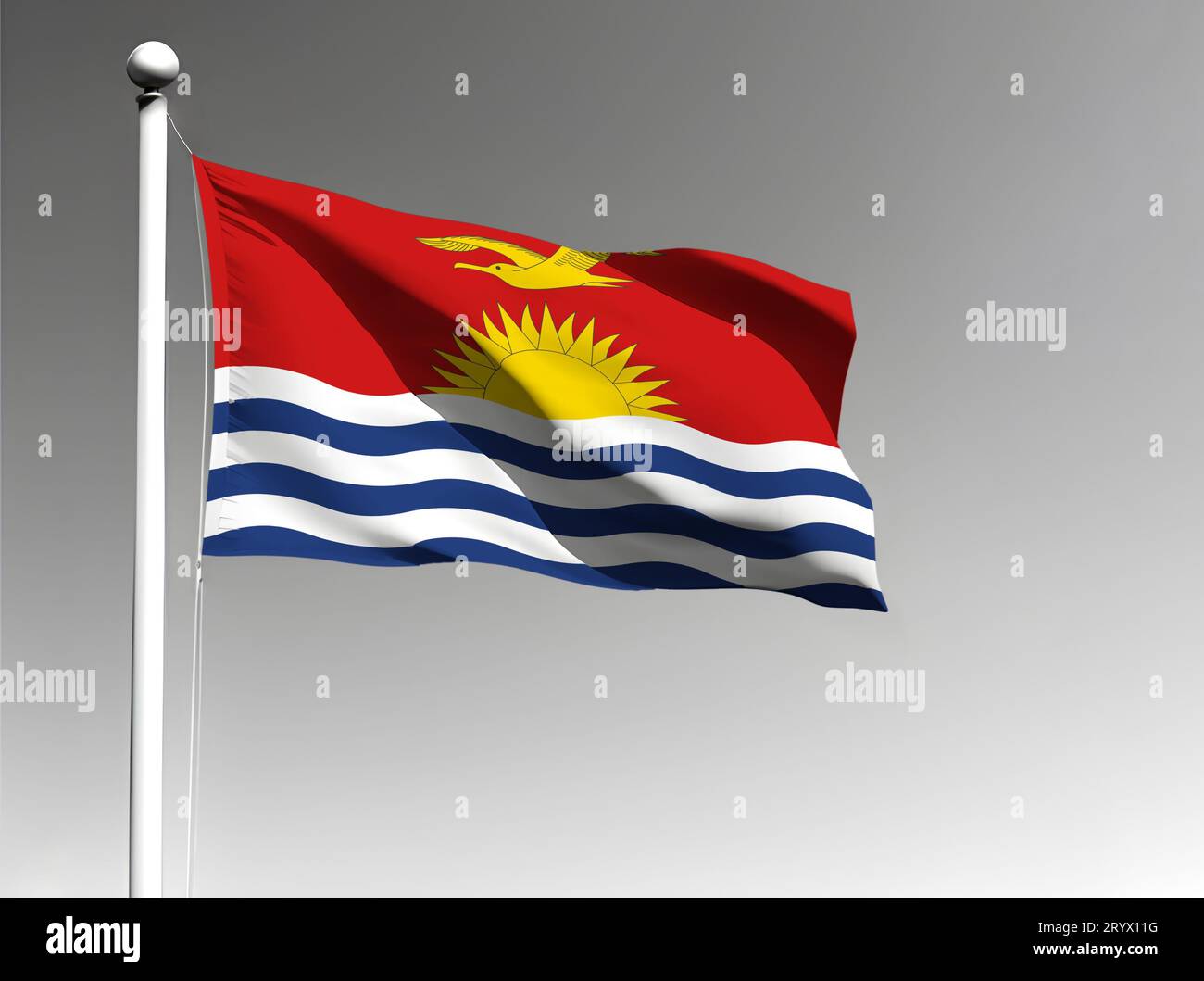 Drapeau national de Kiribati isolé agitant sur fond gris Banque D'Images