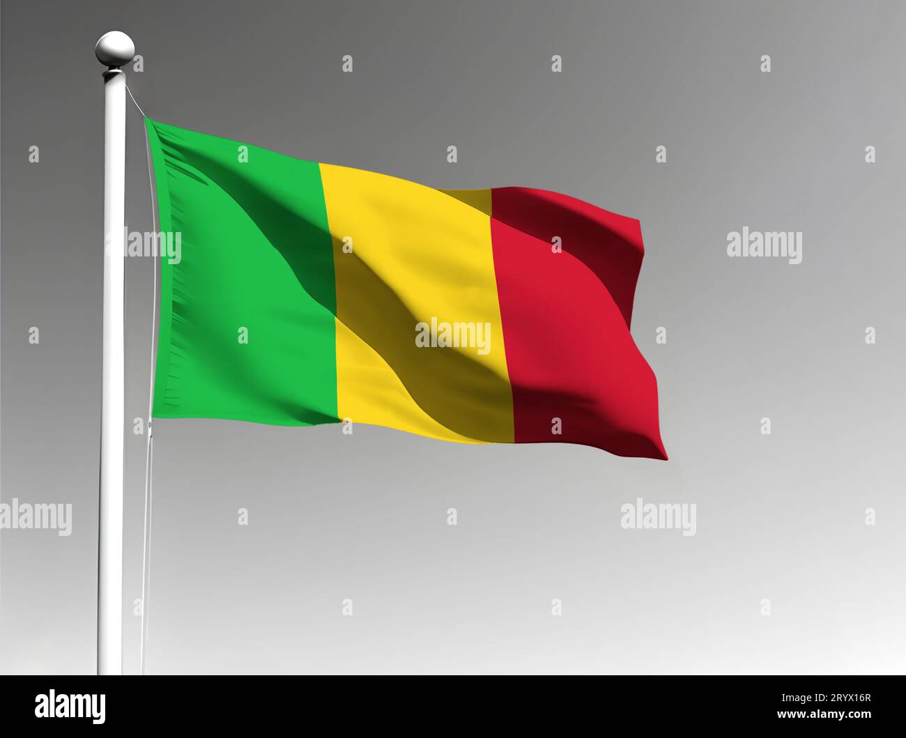 Drapeau national du Mali isolé agitant sur fond gris Banque D'Images