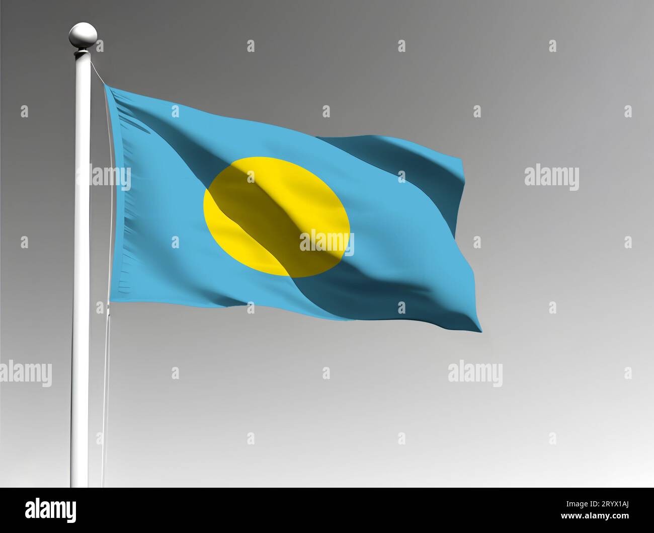 Drapeau national Palau isolé agitant sur fond gris Banque D'Images