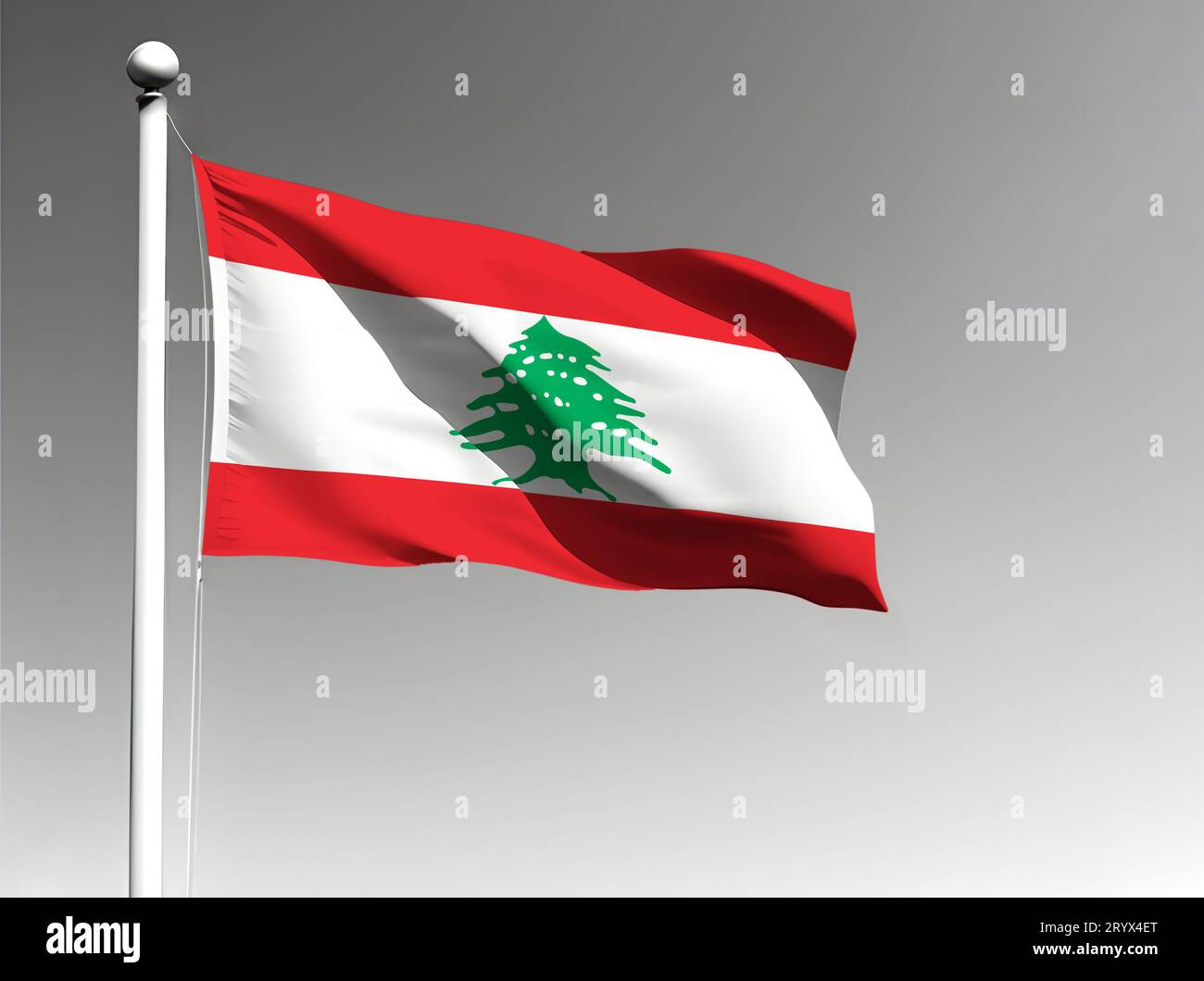 Drapeau national du Liban isolé agitant sur fond gris Banque D'Images