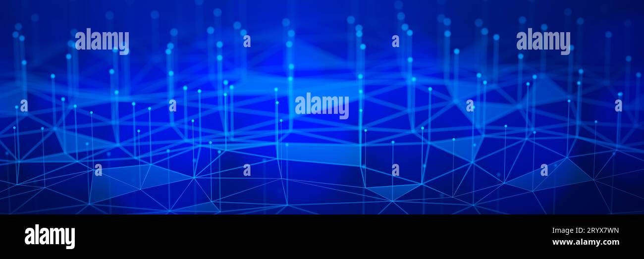 Arrière-plan des données. Big Data. Intelligence artificielle. Arrière-plan de la structure du réseau. Technologie blockchain. Apprentissage automatique. Bannière large. rendu 3d. Banque D'Images