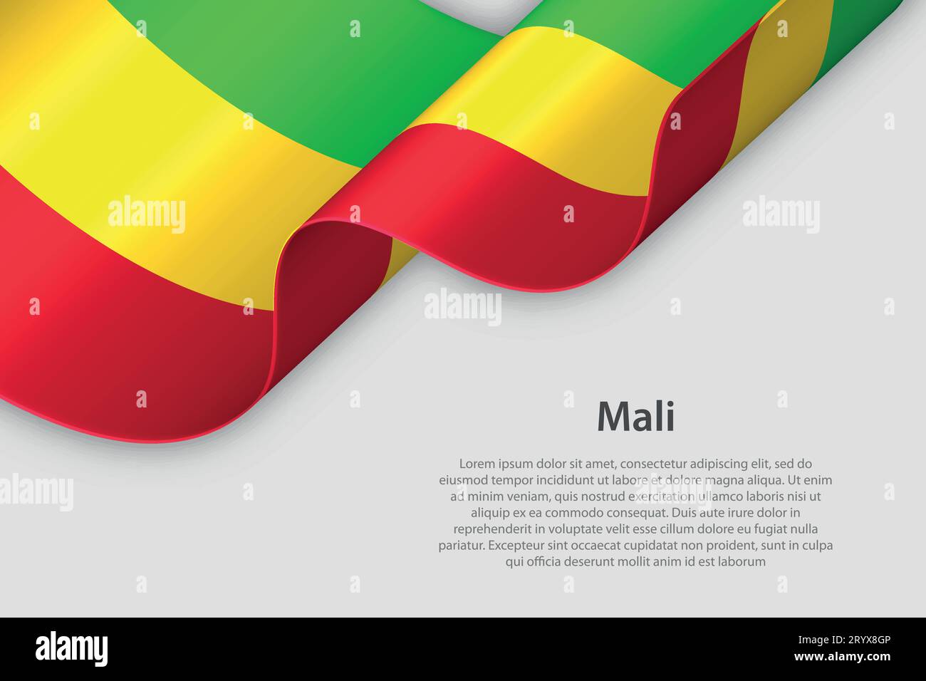 Ruban 3d avec drapeau national Mali isolé sur fond blanc avec copyspace Illustration de Vecteur