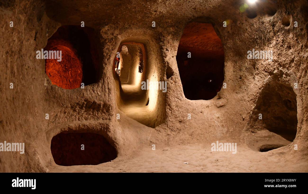 Ville souterraine de Derinkuyu en Cappadoce, Turquie Banque D'Images