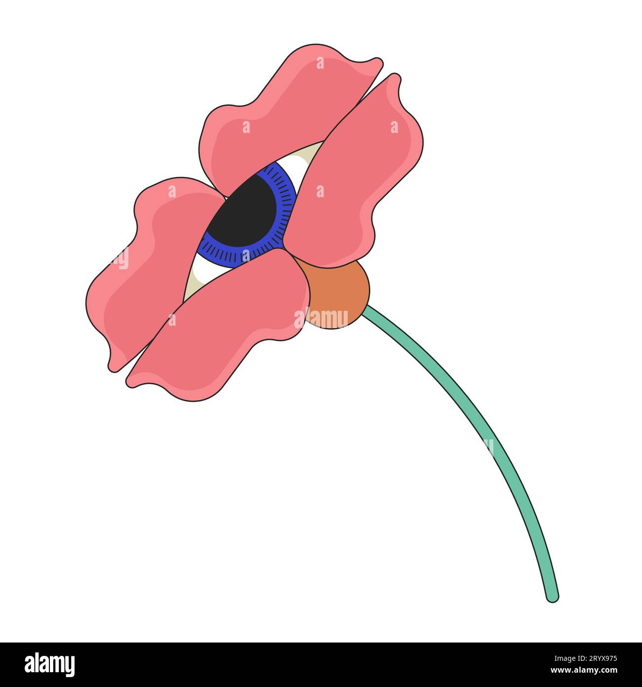 Fleur de globe oculaire avec tige objet de dessin animé linéaire 2D. Illustration de Vecteur