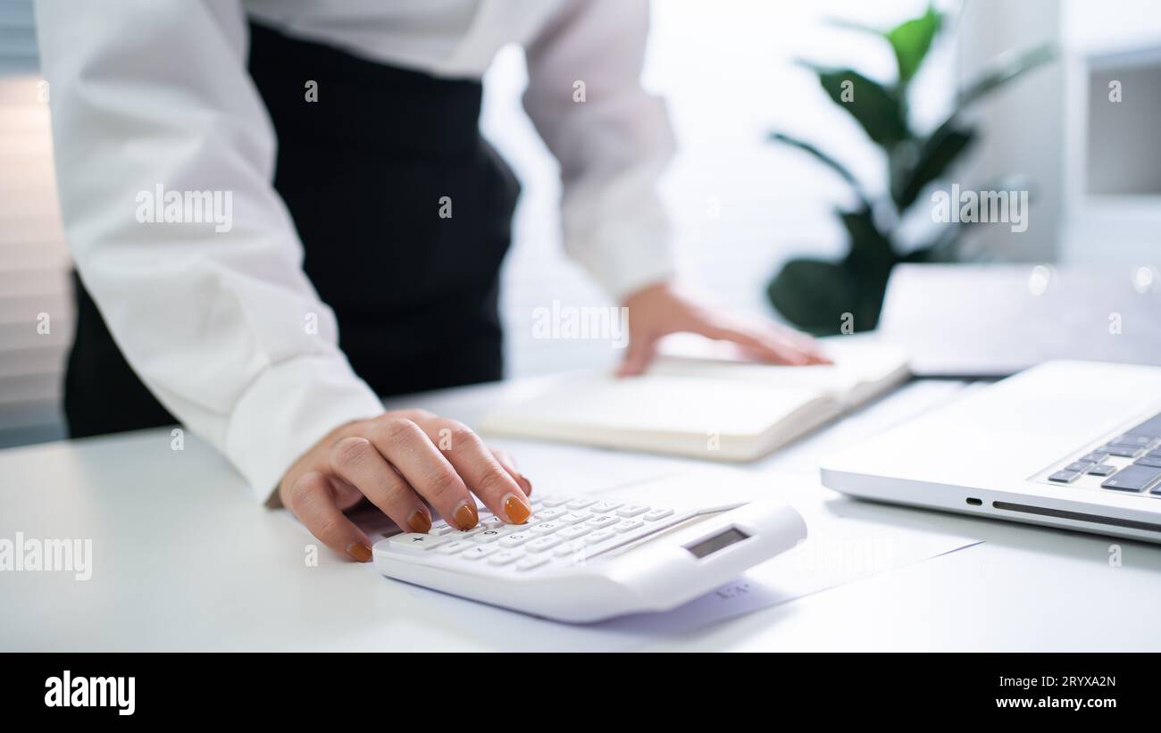 Auditeur ou personnel de service de revenu interne, femmes d'affaires vérifiant les États financiers annuels de l'entreprise. Concept d'audit Banque D'Images