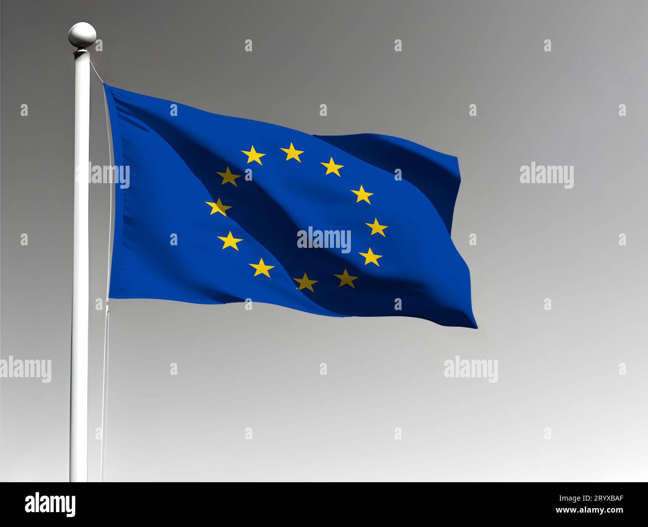 Drapeau national de l'Union européenne isolé agitant sur fond gris Banque D'Images